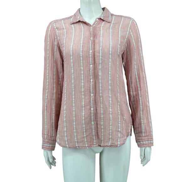 Xirena Top Womens‎ XS Pink Stripe Button Up Sheer Long Sleeves Cotton Oversized - Picture 1 of 8